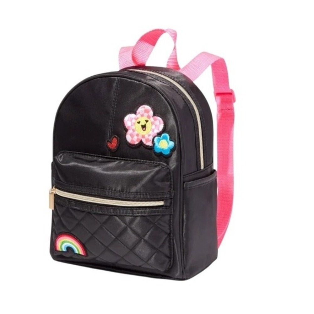 Claire's Checkered Daisy Patch Black Quilted‎ Mini Backpack